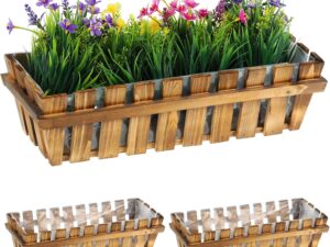 Set 3 Fioriere Rettangolari in Legno per Balcone
