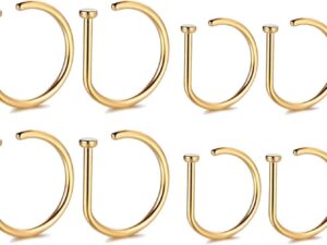 8 Piercing Finto Naso Oro in Acciaio, Clip On Senza Buco
