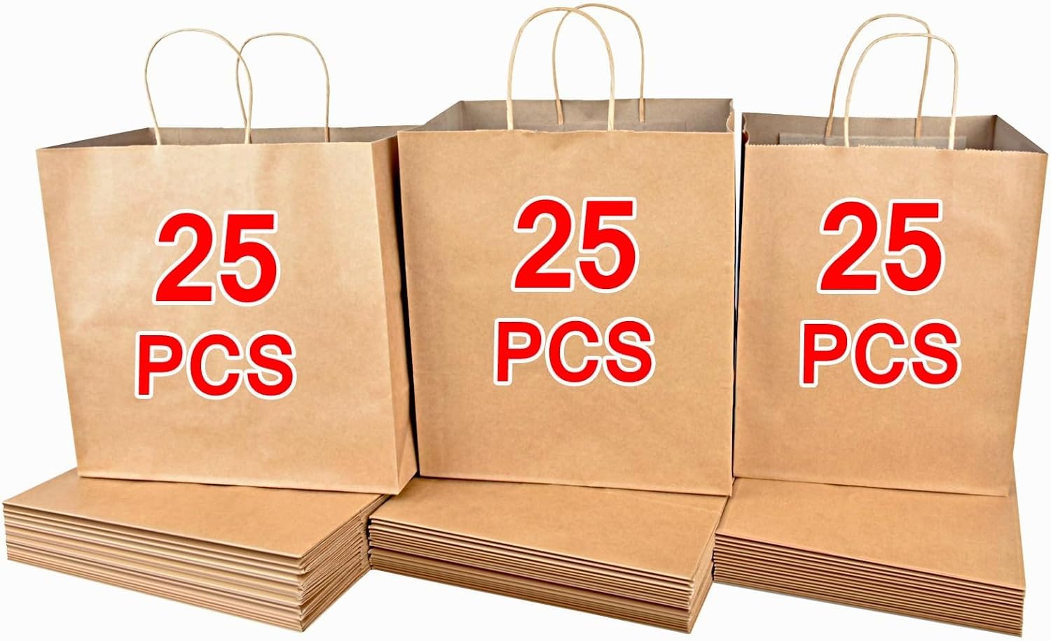 Sacchetti carta regalo 75pz: 50 buste grandi + 25 shopper medi Kraft