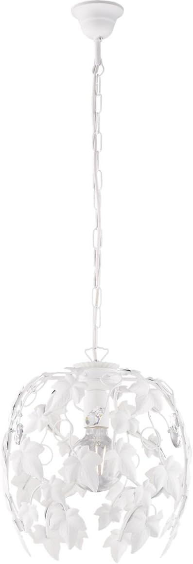 Lampadario Shabby 1 Luce Ferro Bianco con Cristalli