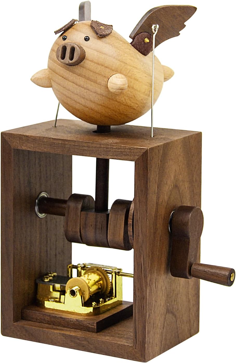 Carillon lusso legno noce con maialino musicale