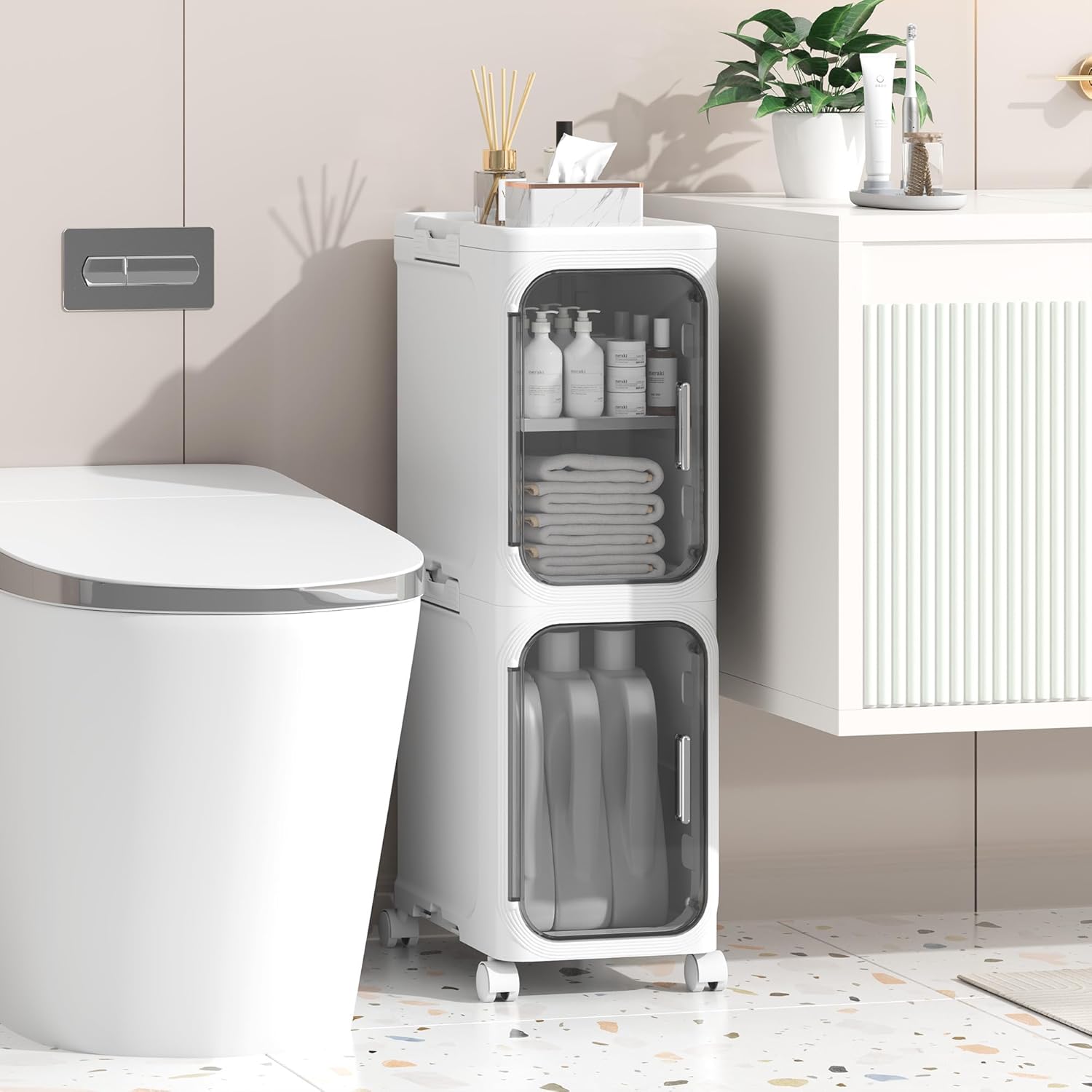 Mobile bagno Enjinkail 21x67x34 cm, plastica impermeabile, 2 ripiani