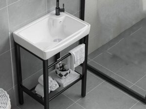 Lavabo Ceramica Bianco con Supporto in Acciaio - ZYFA