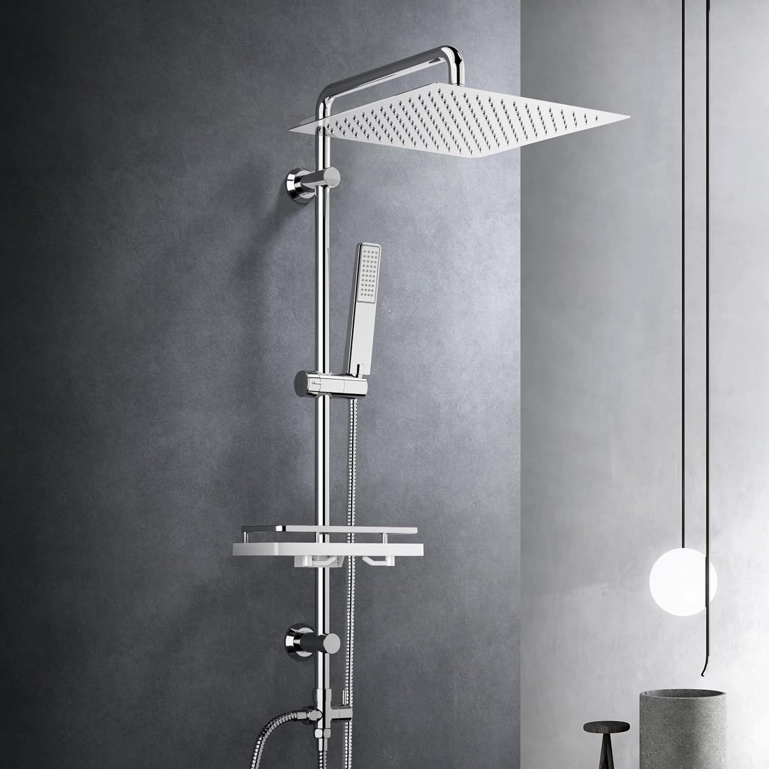 Görbach Colonna Doccia Inox con Soffione 30x30 cm
