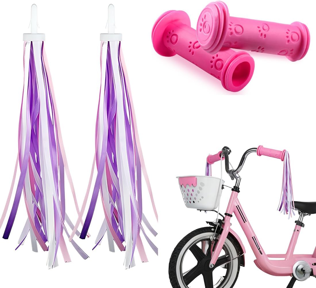 Manopole bici bambini con frange colorate viola
