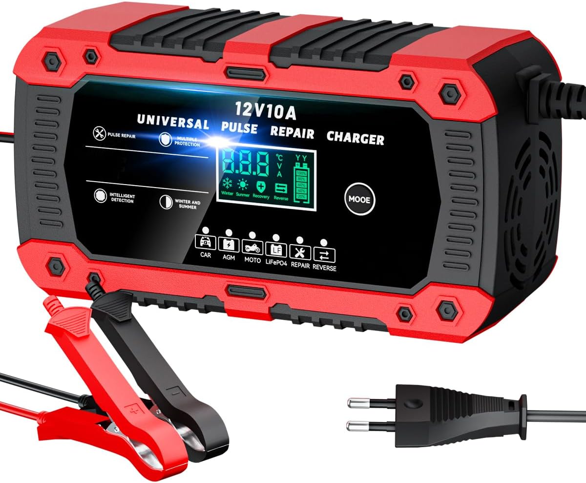 Caricabatterie Auto 12V 10A Portatile con LCD - RYQLVOT