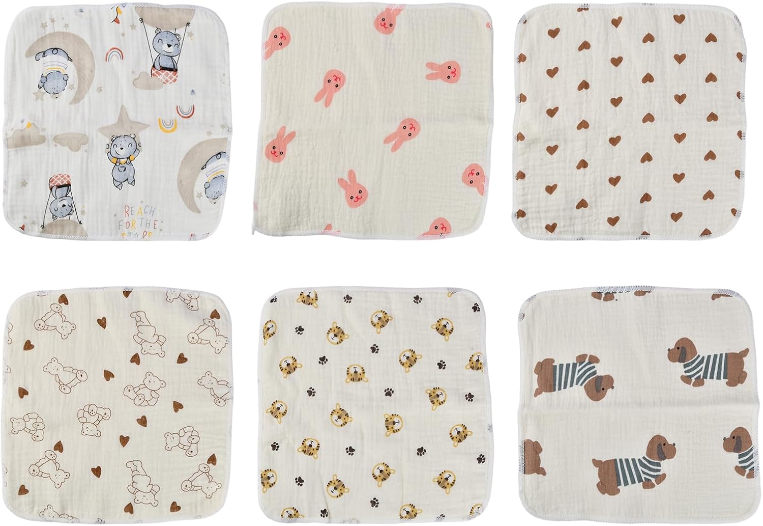 6 Pezzi Asciugamani Neonato Cotone 25x25 cm - Morbidi e Assorbenti