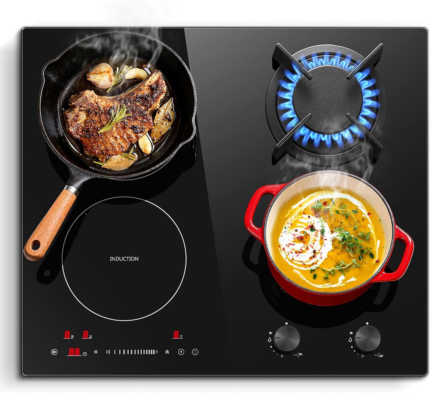 SNDOAS Piano Cucina Misto Gas-Induzione 4 Fuochi 7500W