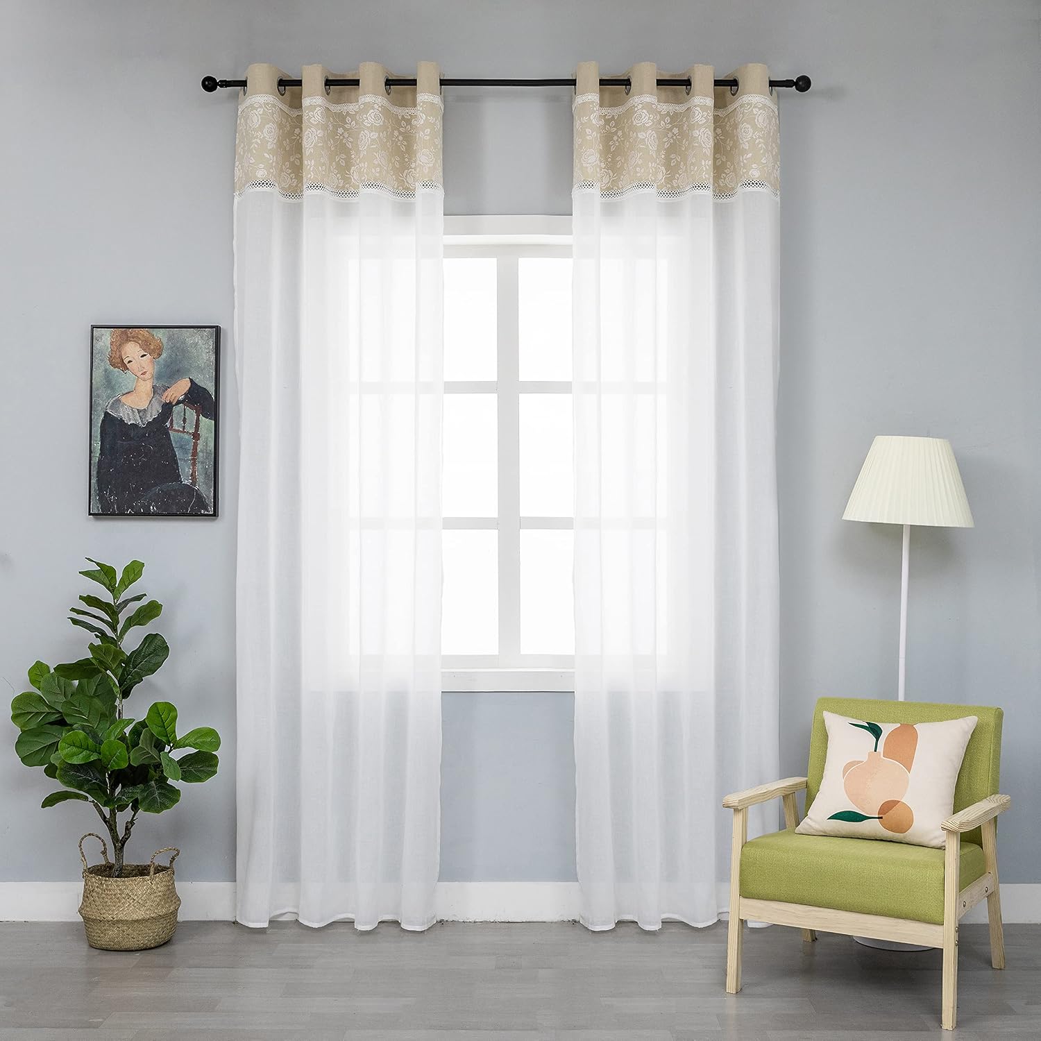 Tende Shabby Chic Bianche con Rose - 2 Pannelli 140x280 cm
