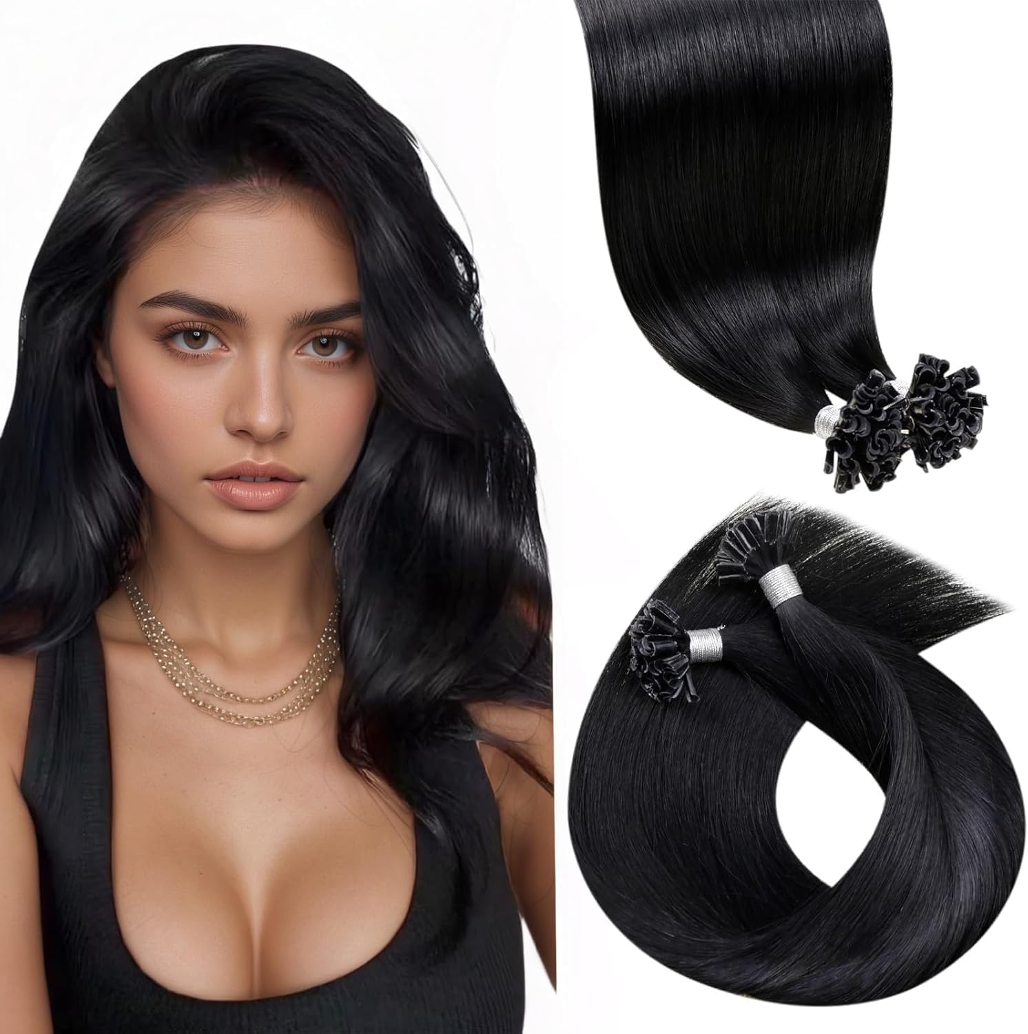 Extension Capelli Veri Cheratina LaaVoo Nero Jet 50 Ciocche