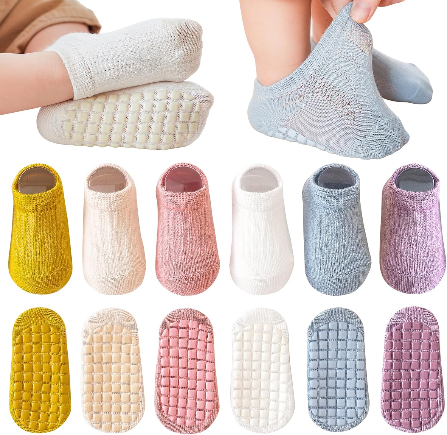 Calzini antiscivolo per bambini YANWANG - 6 paia con design