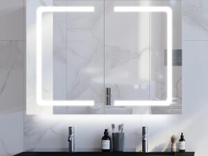 Specchio Bagno LED 80x60 cm con Armadietto e Presa