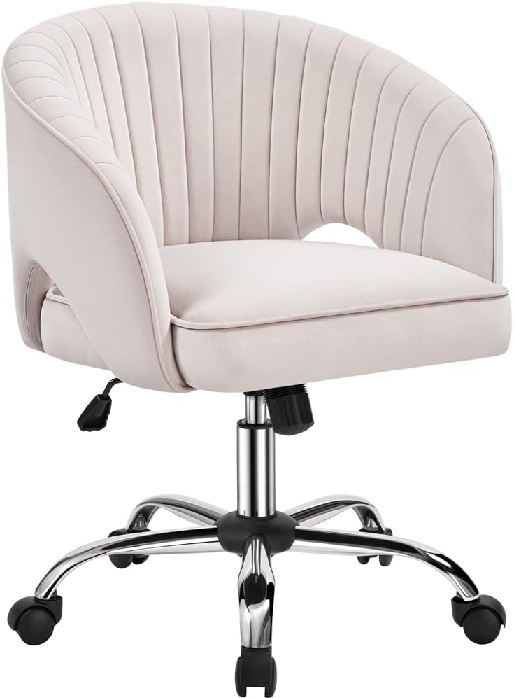 Sedia da ufficio ergonomica Yaheetech con velluto crema