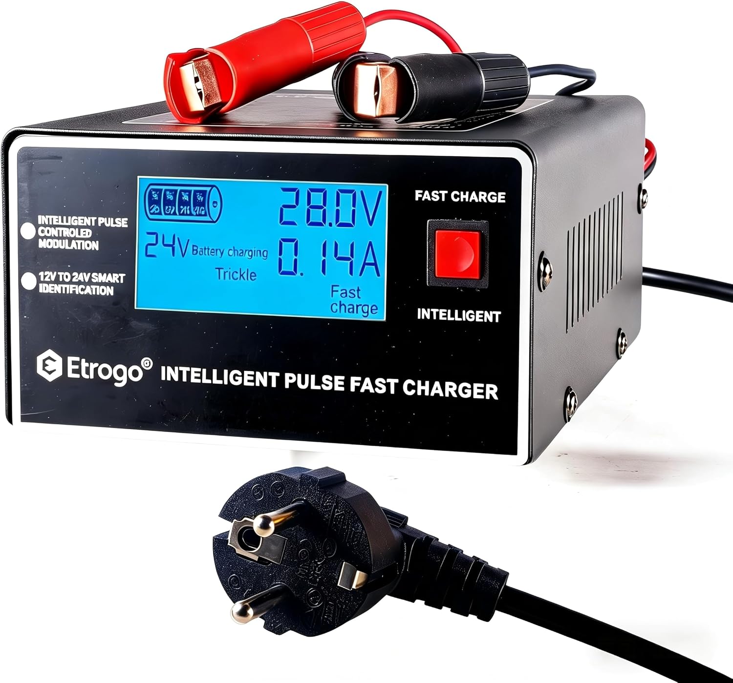 Etrogo Caricabatteria Auto 12V/24V 10A Intelligente con LCD