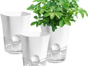 3 Vasi Autoinnaffianti in Plastica Bianca - YALiya