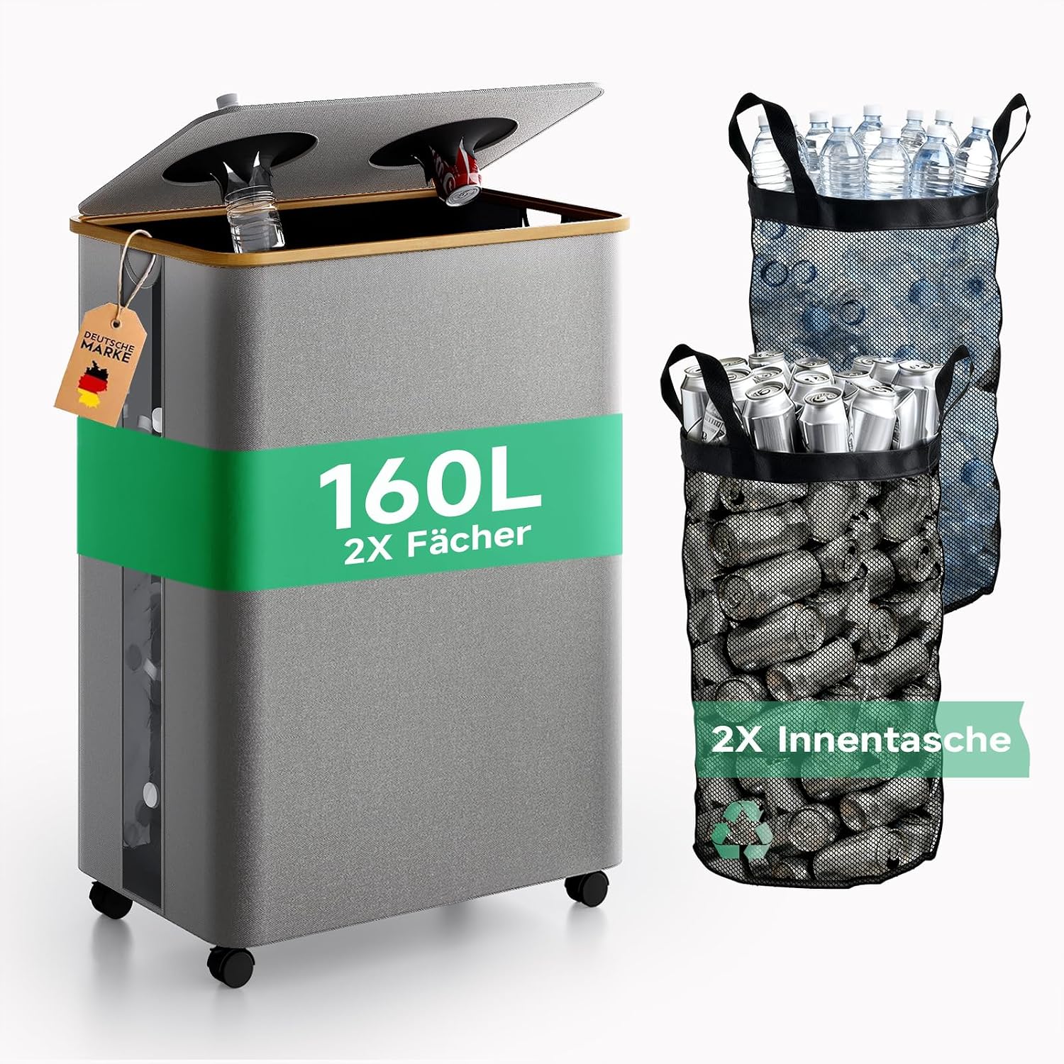 RMAN Bidone Differenziata 160L con Ruote e Coperchio