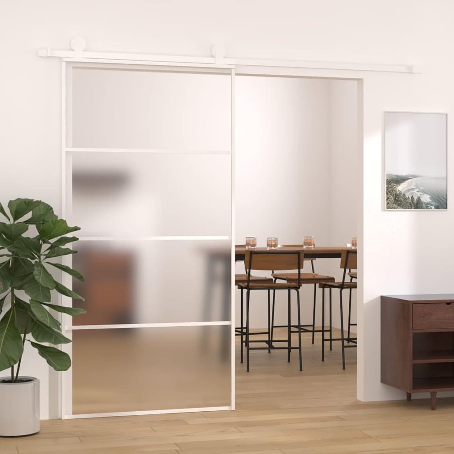 Porta Scorrevole Lechnical Vetro ESG Alluminio 102x205 cm Bianca