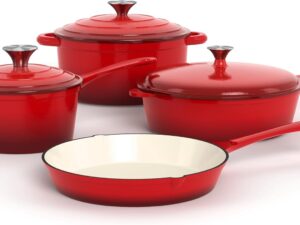 Kitchen Academy Set Pentole Ghisa Smaltata 7 Pezzi Rosso