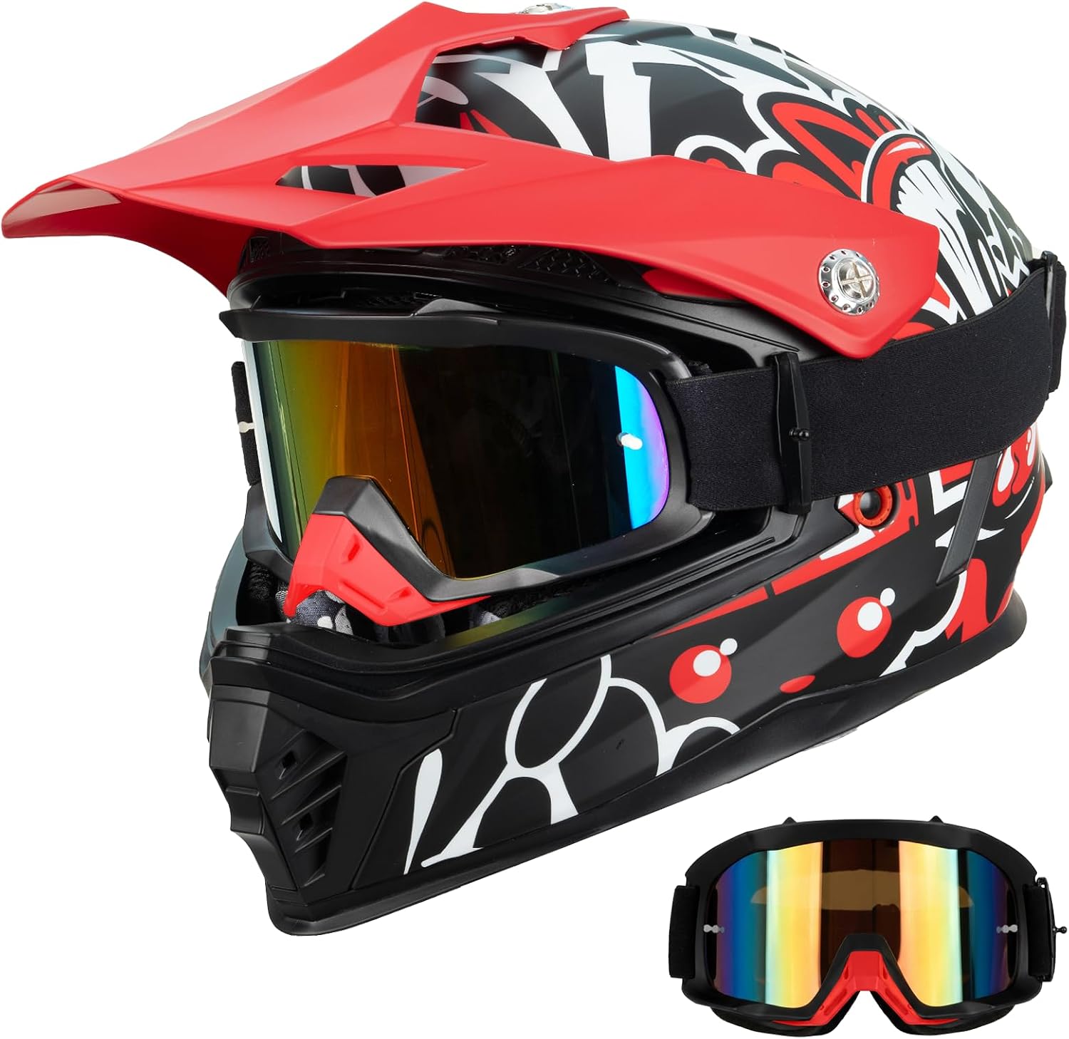 Favoto Casco Cross Bambini con Occhiali Rosso-Nero S