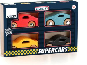 Set Vilac 4 auto Super Cars + garage in legno, +3 anni