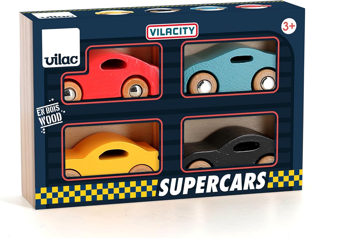 Set Vilac 4 auto Super Cars + garage in legno, +3 anni