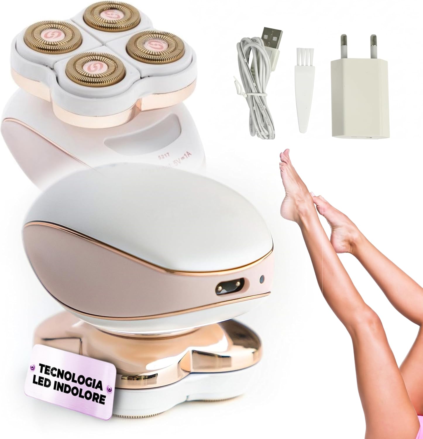 Rasoio elettrico donna indolore con LED e lame ipoallergeniche