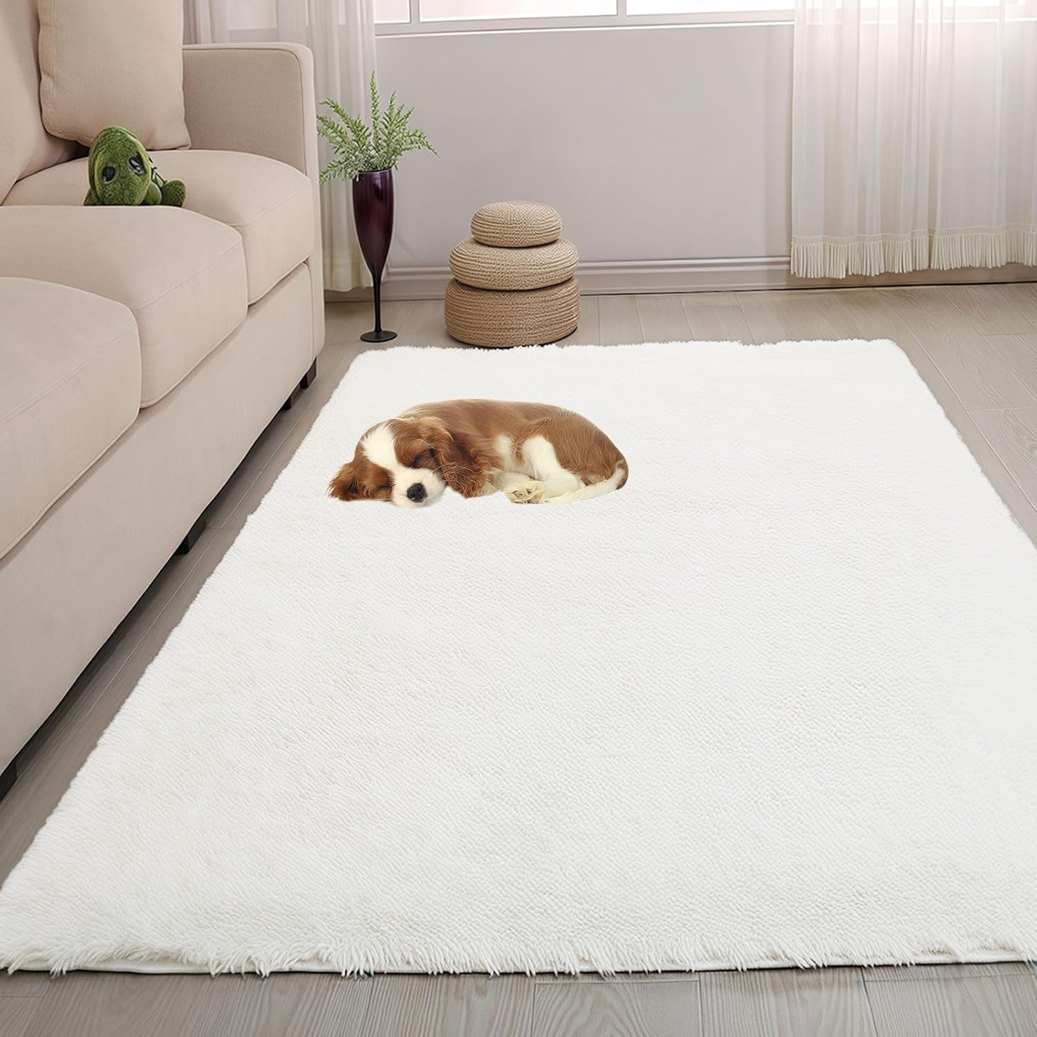 Tappeto morbido 130x300 cm bianco peloso moderno