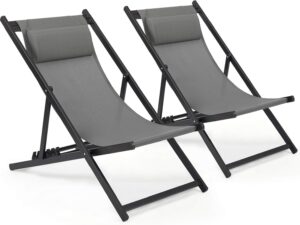 Mondeer Set 2 sedie sdraio pieghevoli grigio scuro