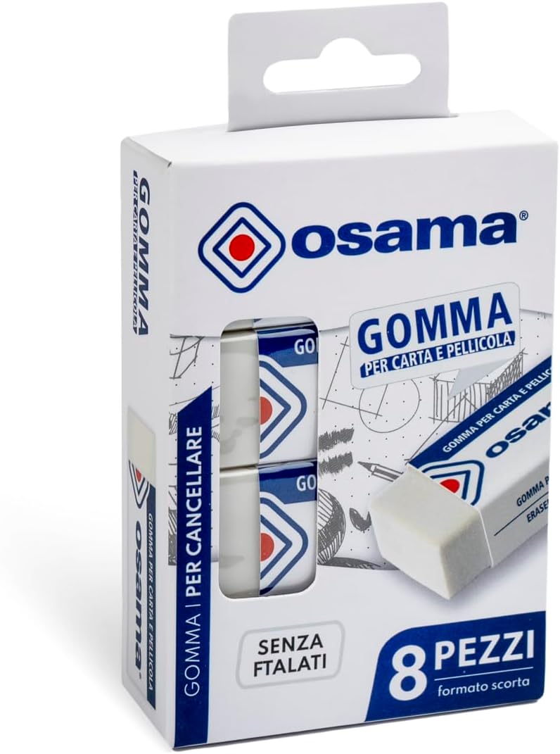 OSAMA - Set Gomme Cancelleria 8 Pezzi con Protezione Regolabile