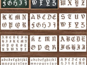 10 stencil gotici in PET per pittura e decorazione