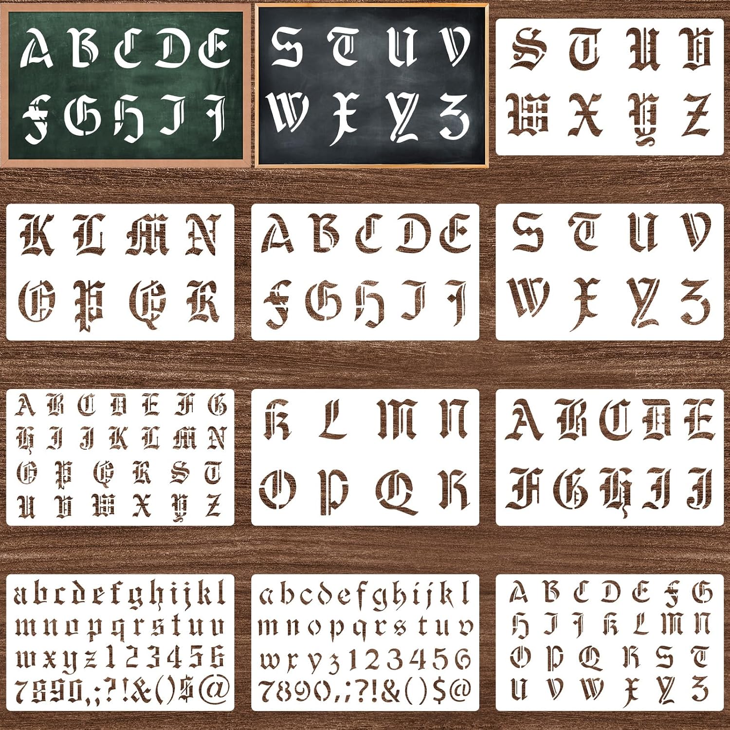 10 stencil gotici in PET per pittura e decorazione