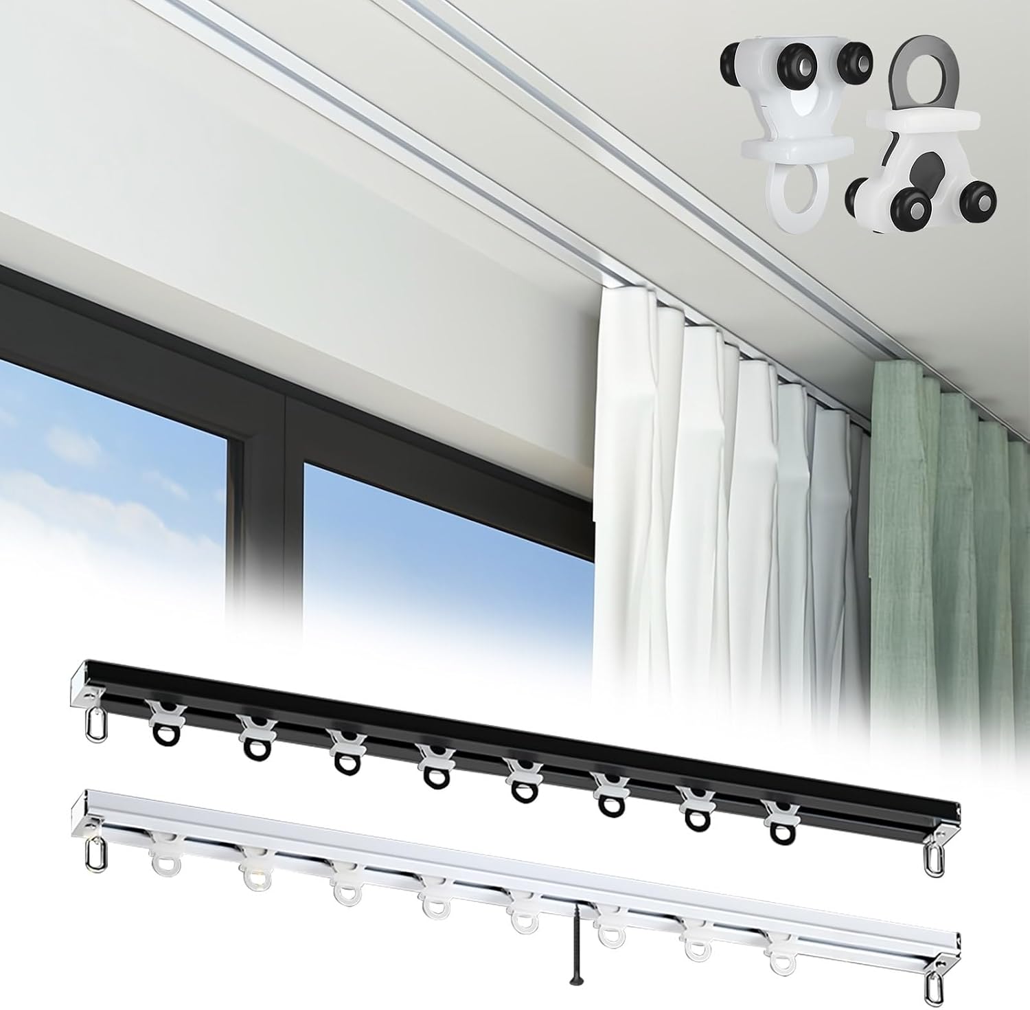 Binario a soffitto in alluminio per tende, 1,5 m - Bianco