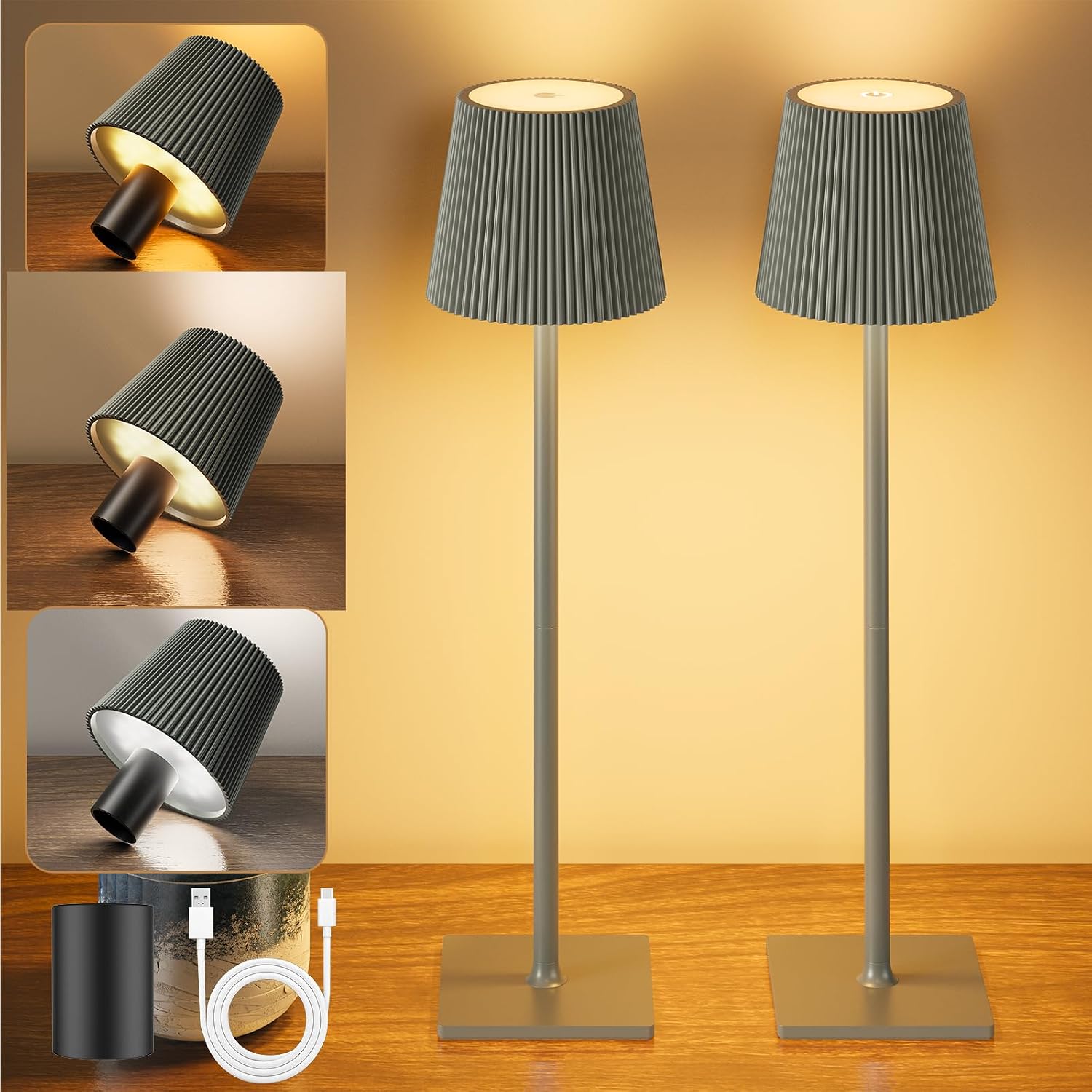 Lampada LED da tavolo wireless 2 pezzi, ricaricabile