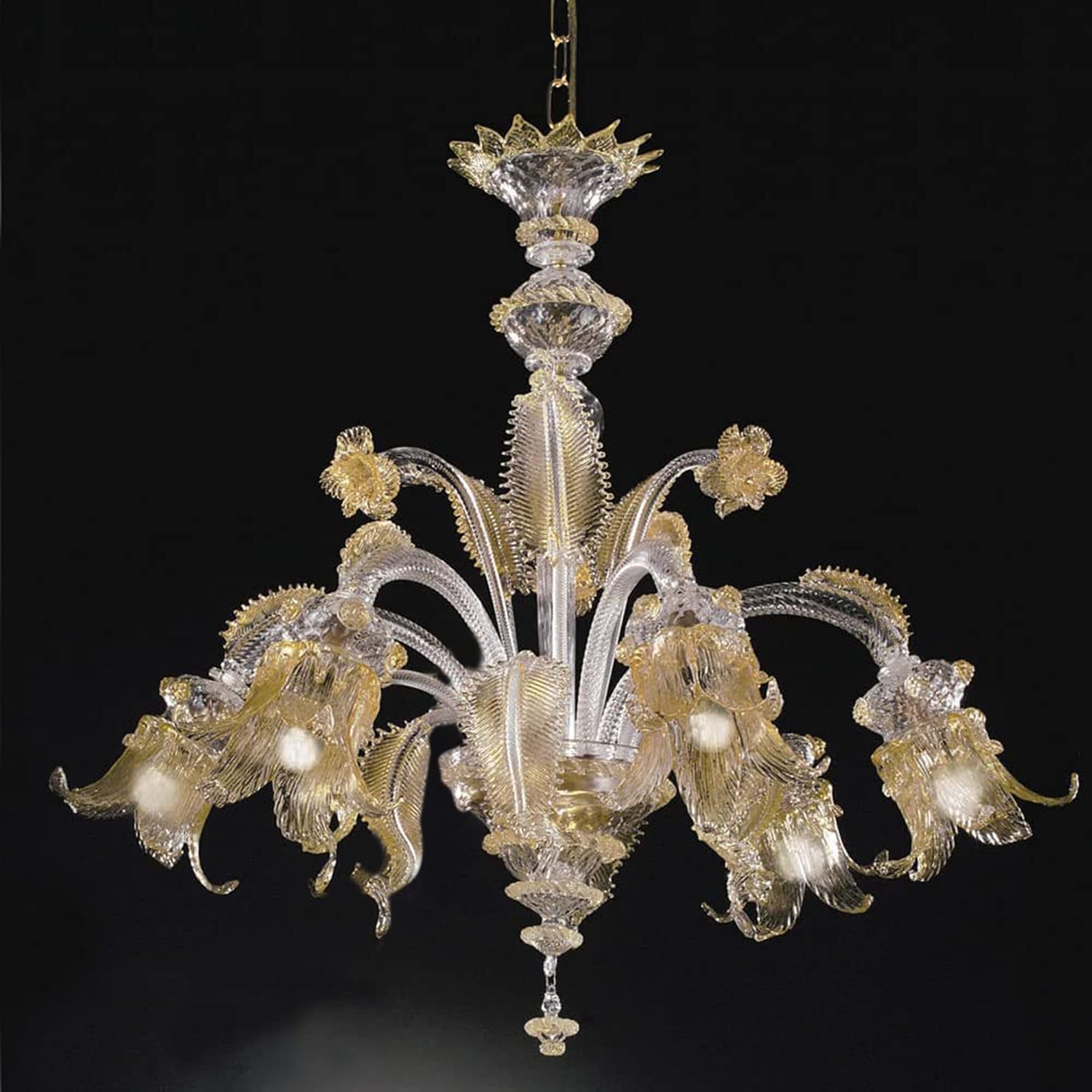 Cheope: lampadario in vetro di Murano 5 luci oro