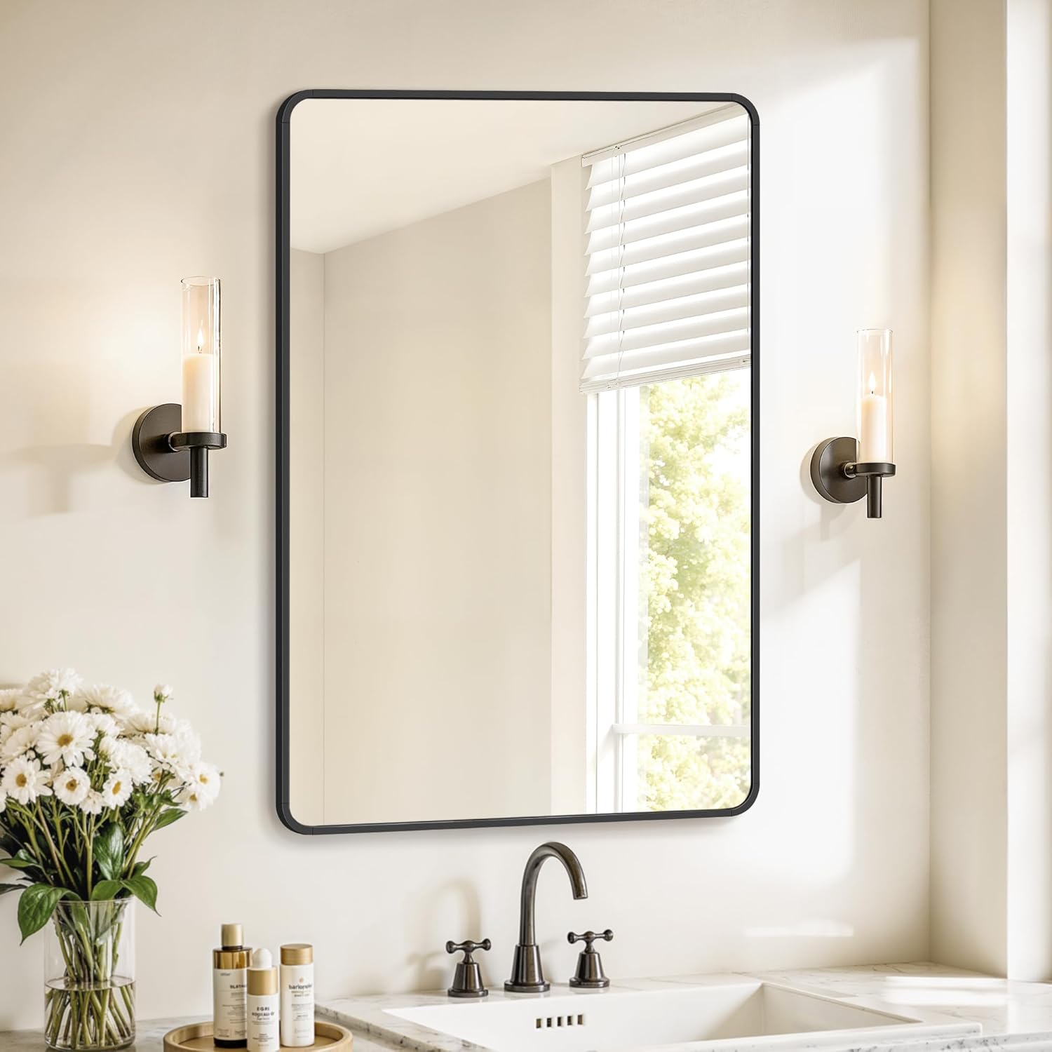 SONGMICS Specchio Bagno 91x61 cm, Nero Inchiostro, Alluminio