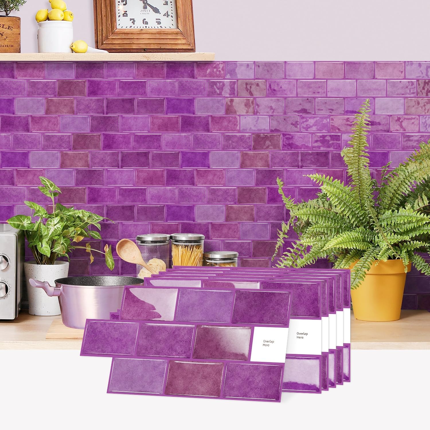 Piastrelle adesive effetto marmo viola - 10 fogli autoadesivi