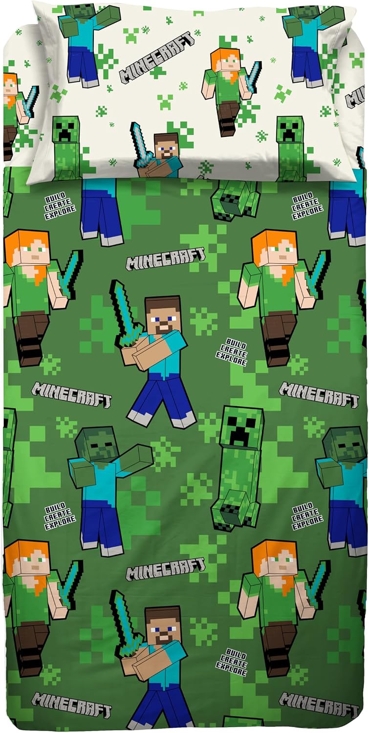Set Lenzuola Singolo Minecraft Ufficiale, Cotone 100%