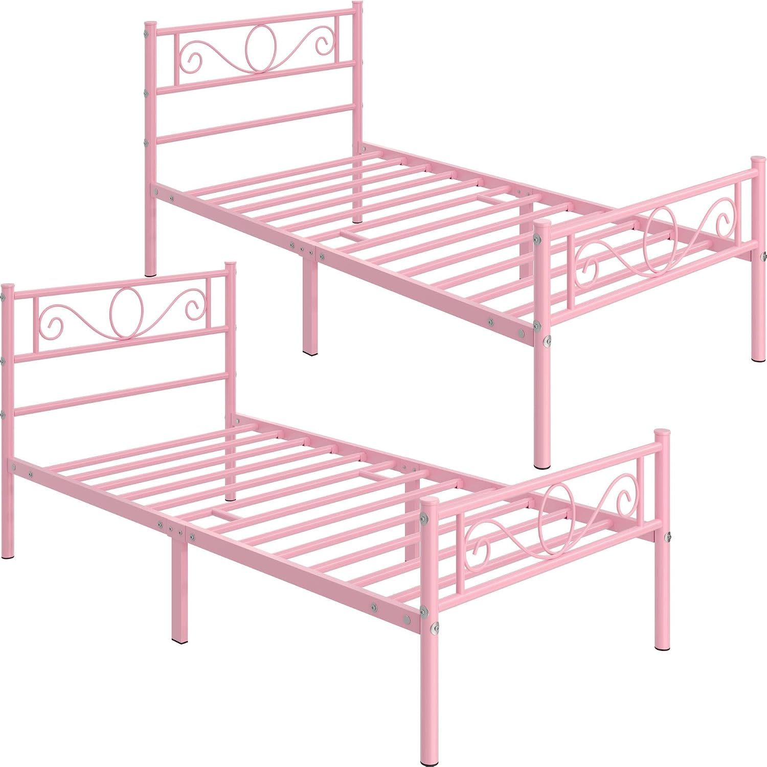 Yaheetech Set 2 Lettini Singoli 90x190 cm in Metallo Nero