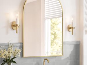 SONGMICS Specchio Bagno 91x61 cm, Arco, Oro Pallido