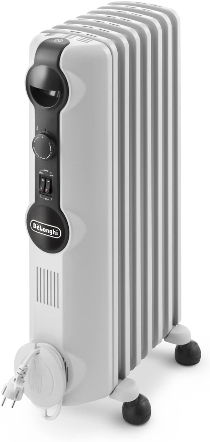 De'Longhi TRRS0715 Radiatore a Olio 1500W, 7 Elementi, Calore Prolungato