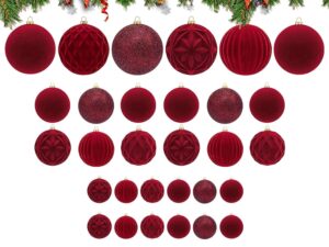 Set 36 palline Natale rosse e verdi floccate - Elegante