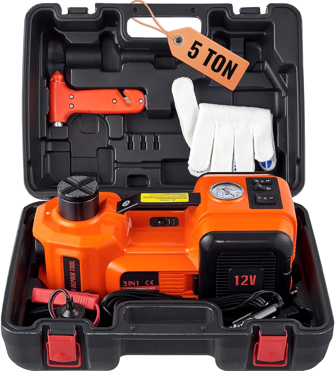 VEVOR Martinetto idraulico elettrico 5T, 12V CC con kit gonfiaggio