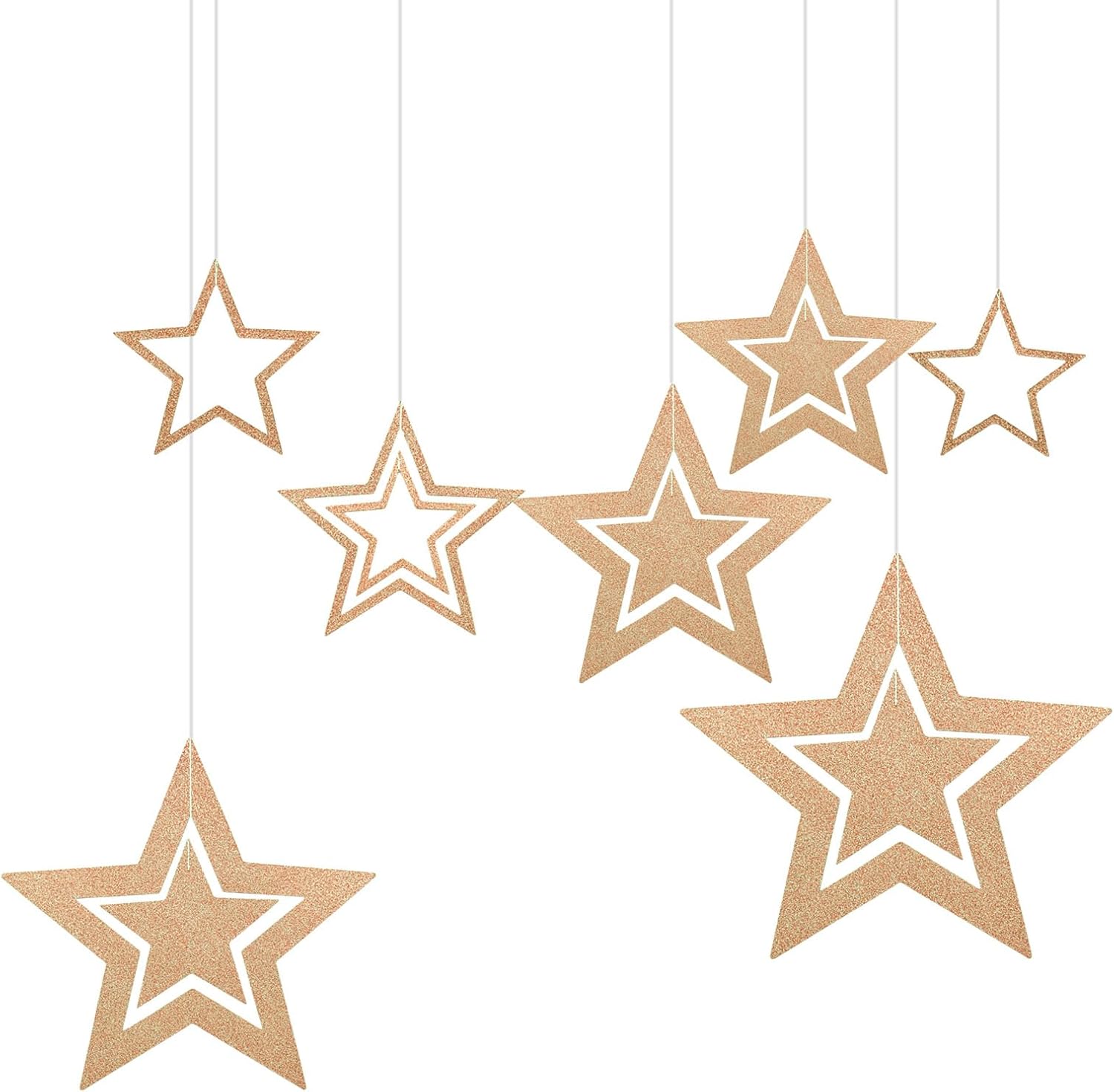 Ghirlanda Stelle Dorate Glitterate - 21 Stelle da Appendere