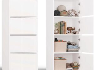 CDF Credenza Alta 4 Ante 50cm Bianco Senza Maniglie