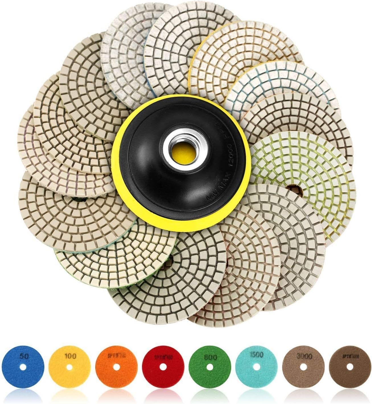 Set 15 tamponi diamantati diam. 100mm per lucidatura a umido