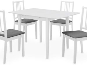 Set pranzo 5 pezzi in MDF bianco e gomma, tavolo allungabile