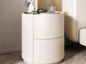 Comodino moderno in legno massello con 2 cassetti