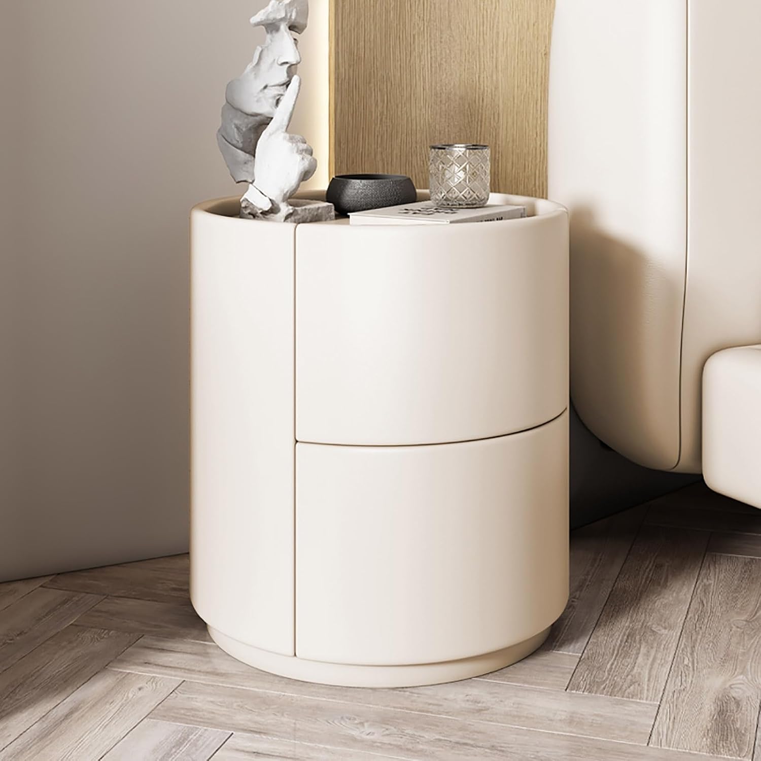 Comodino moderno in legno massello con 2 cassetti