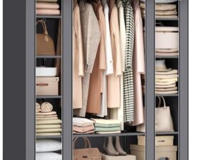 SONGMICS Armadio in tessuto LSF03G, grigio, 150x45x175 cm