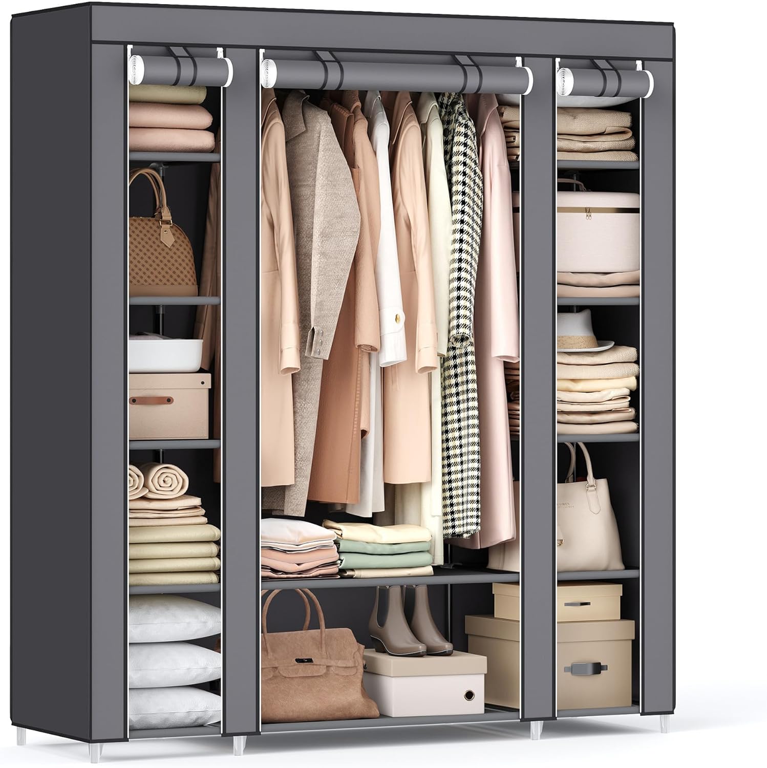 SONGMICS Armadio in tessuto LSF03G, grigio, 150x45x175 cm